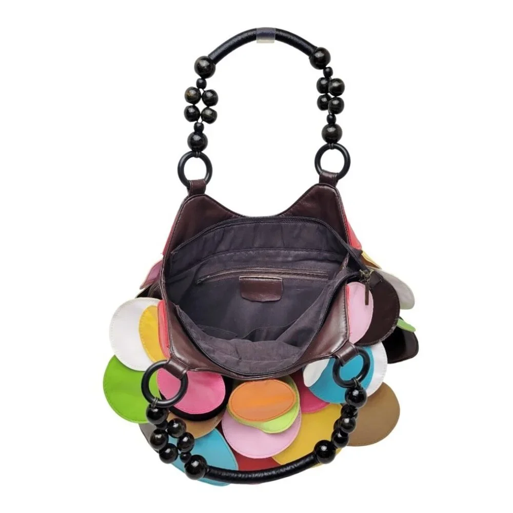 Colorful Multi-Disc Hobo Bag in Black with Bright Accents